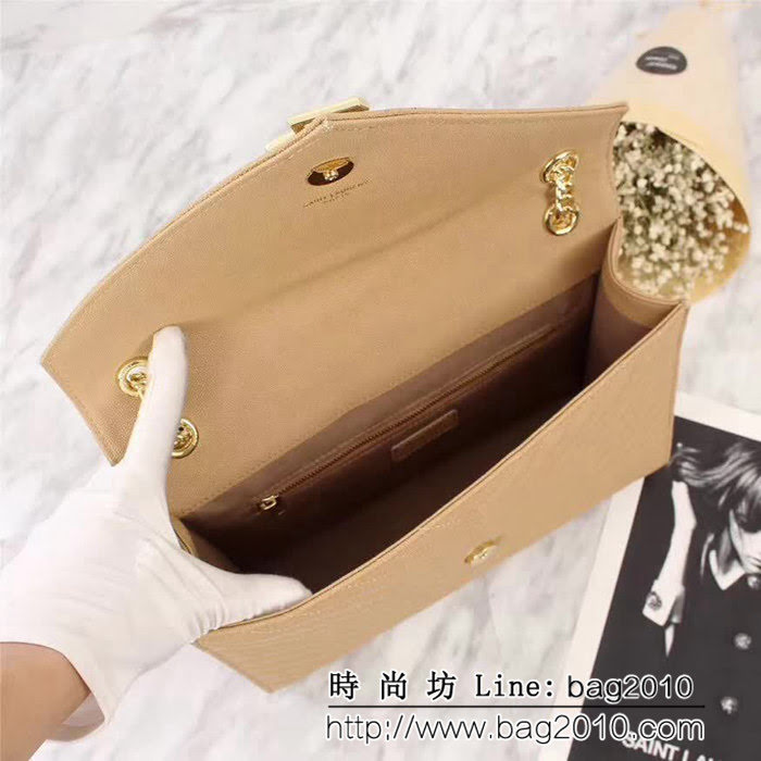 YSL聖羅蘭 經典款 互扣式金屬YSL標誌 原版球紋皮米色肩背包 26588 YAS1014